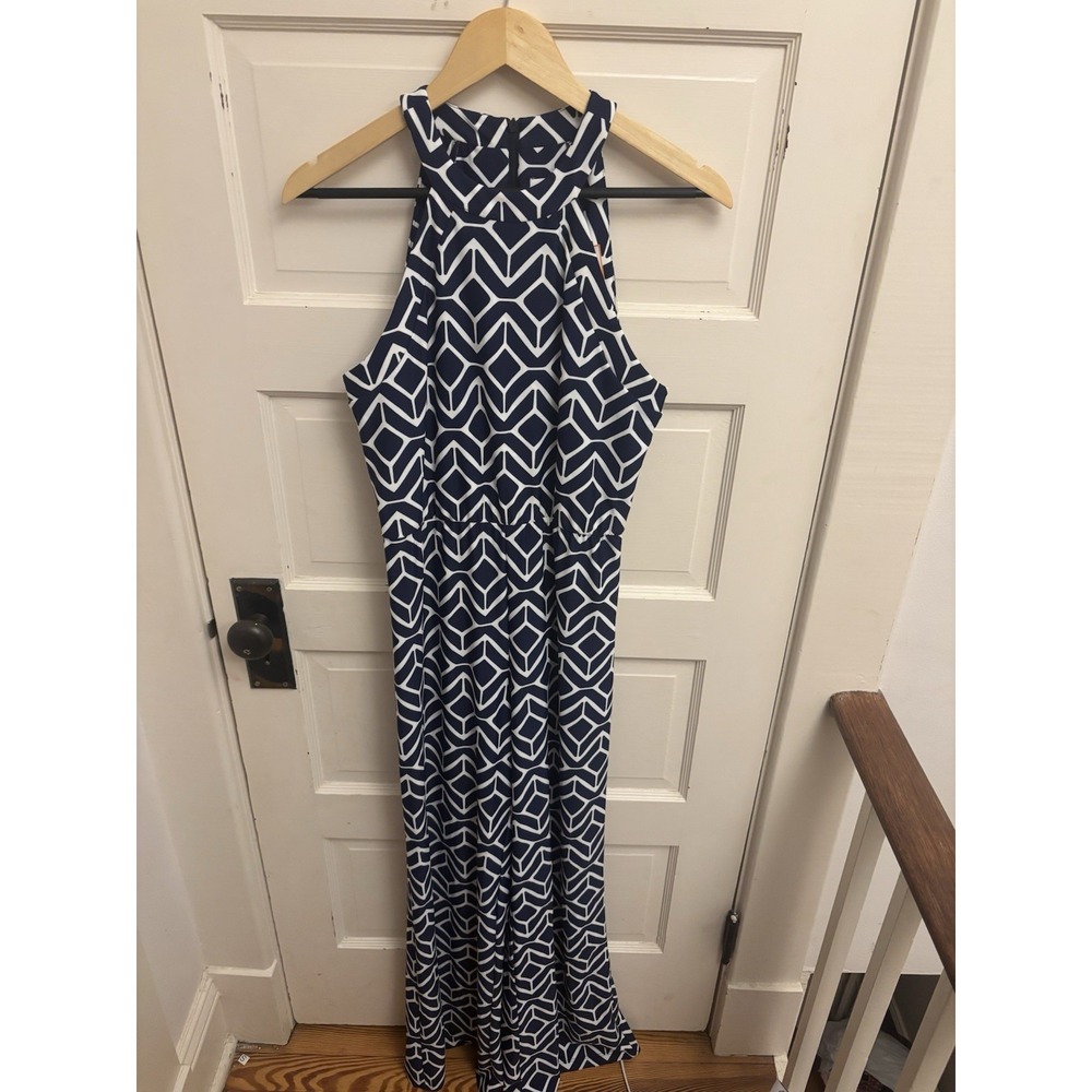 Jude Connally Navy Patterned Sleeveless‎ Wide Leg Romper Size Medium New $238